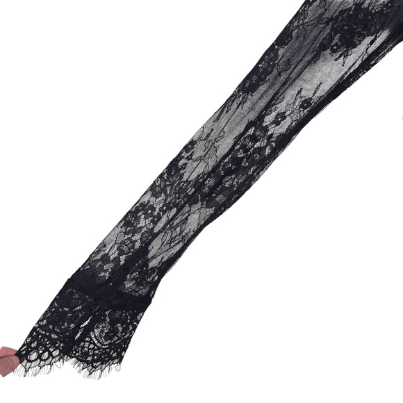 FREE PEOPLE MARLIE BLACK SHEER LACE LONG SLEEVE WHIMSIGOTH VELVET MINI DRESS - Picture 10 of 15